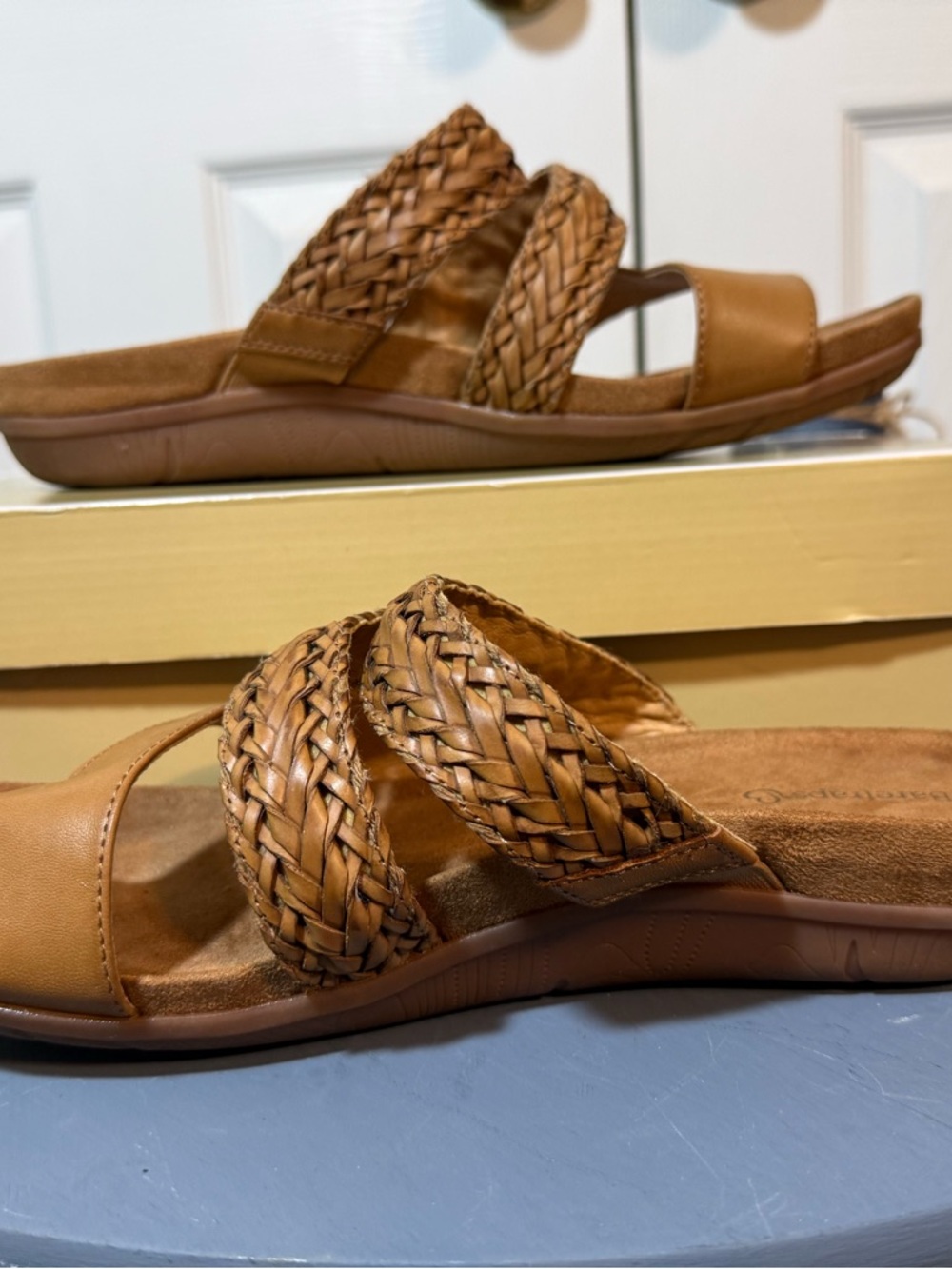 BareTraps Women’s Braided Slide Sandals in Brown 10 wide